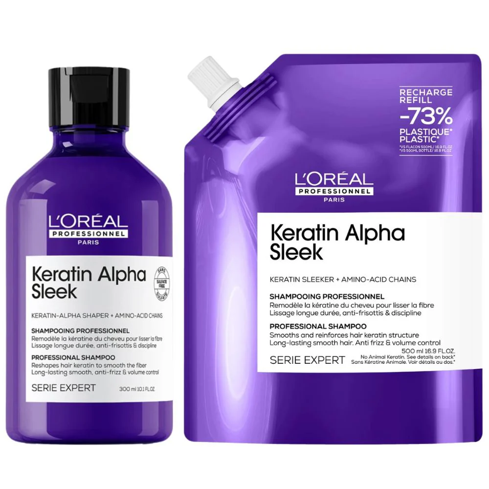 Keratin Alpha Sleek Shampoo Refill Set - 300+500ml