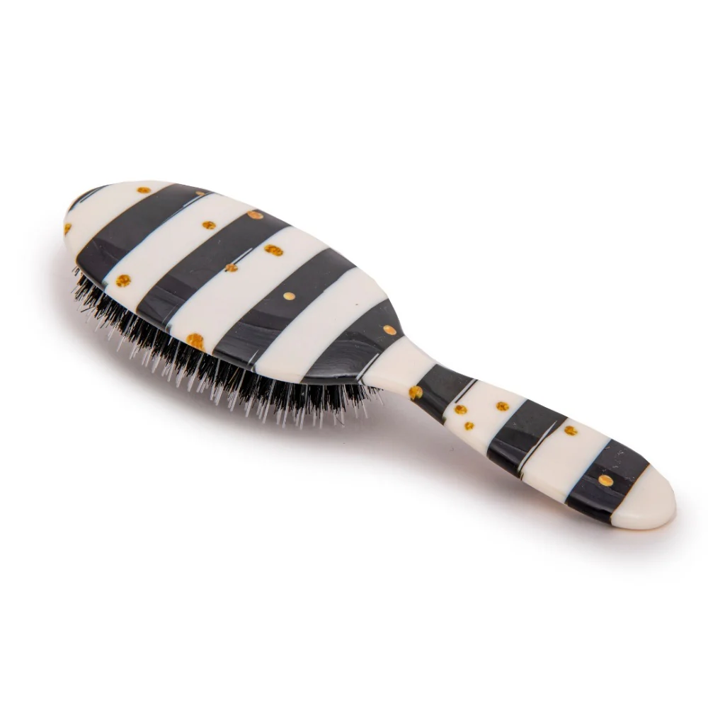 Haarborstel Black & White Stripes With Gold Dots - Image 2