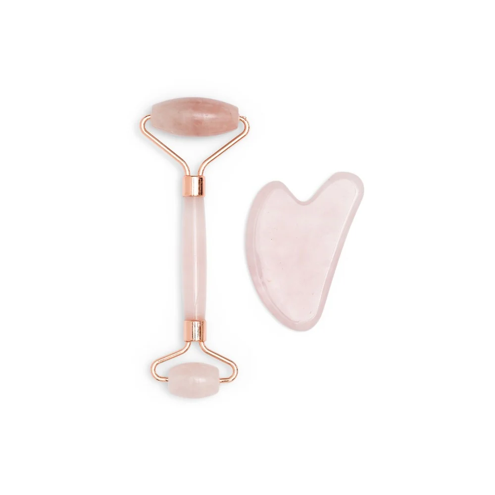 Gua Sha en Rose Kwarts Gezichtsroller Set - Image 4